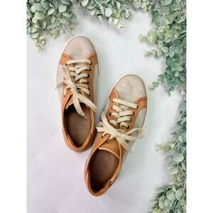 M. Gemi Leather & Canvas Sneakers Size 7.5 Tan Cognac Lace Up